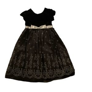 Jona Michelle black dress with grey design and gold tie